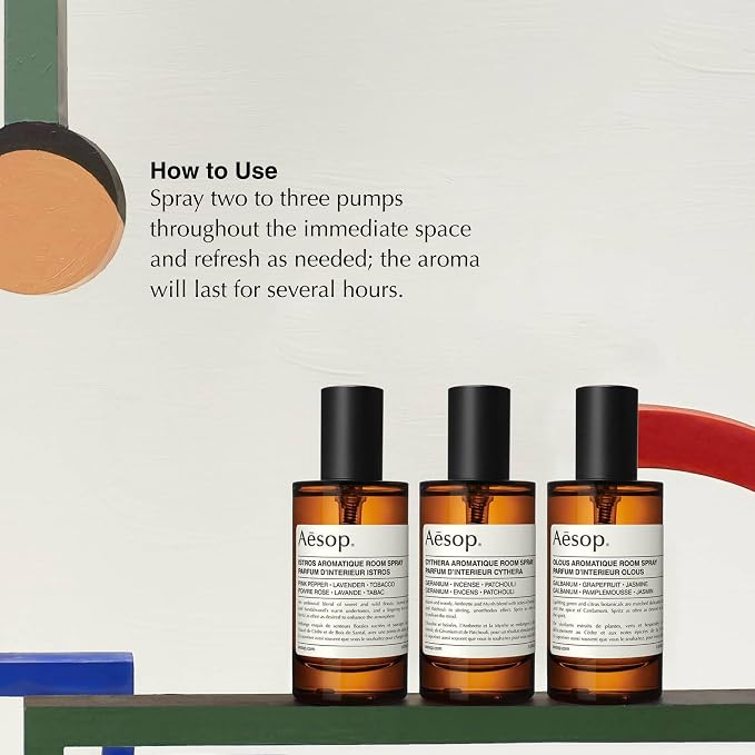 Aesop States of Being Aromatique Mini Room Spray Set – Olous, Cythera, & Istros | Fresh, Woody & Floral Scents | Long-Lasting Room & Linen Spray | 1.69 oz each (3PK)