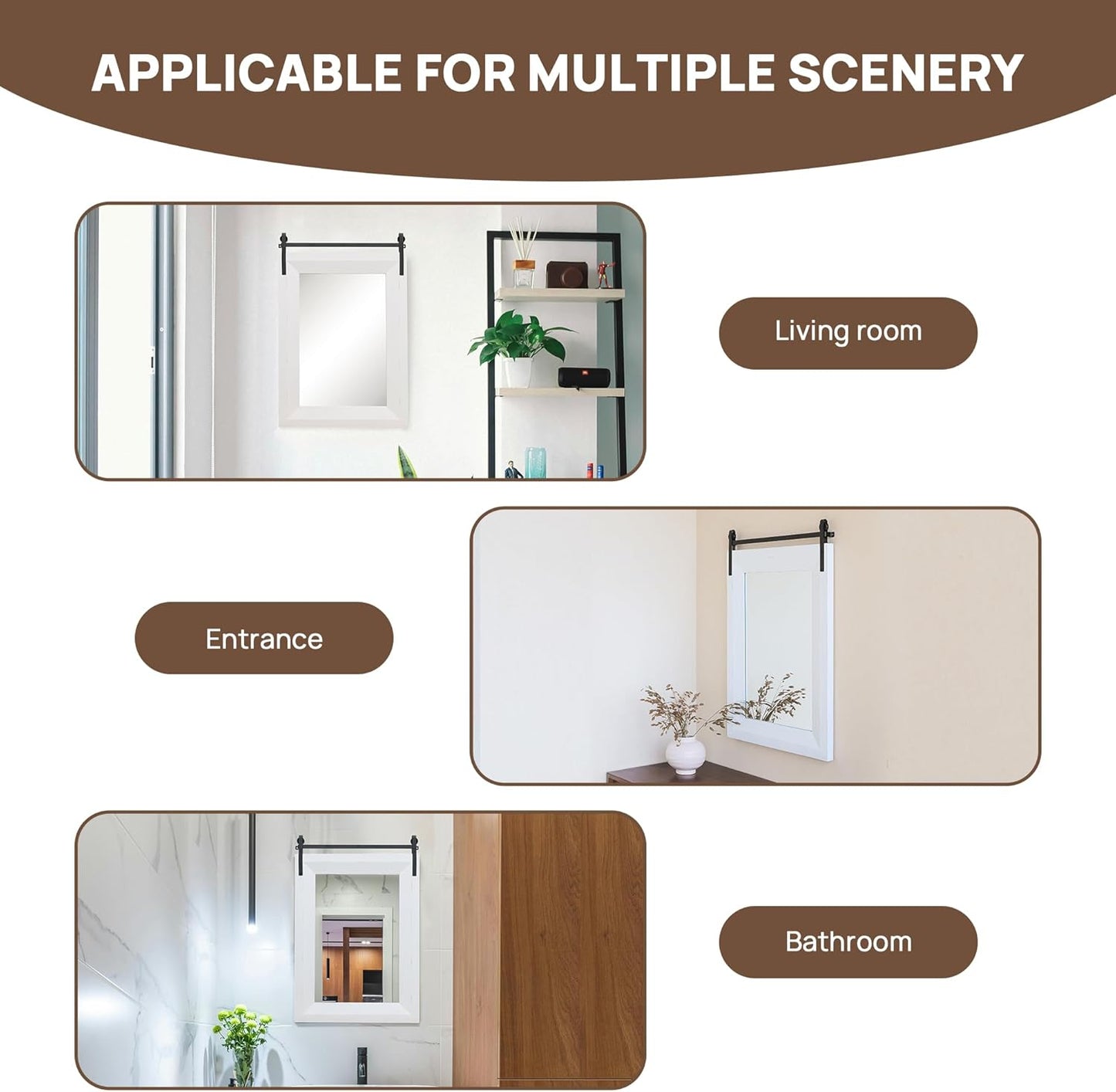 ALBAD Farmhouse Wood Framed Wall Mirror, Natural Wood and Framed Wall Mounted Bathroom Vanity Mirror for Farmhouse Decor, Vertical or Horizontal Hanging