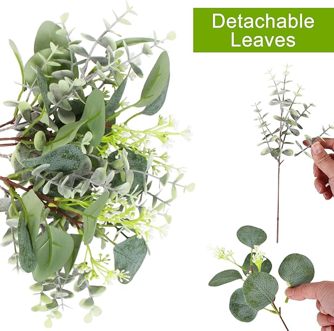 ZeKonan 120 PCS Artificial Eucalyptus Stems Bulk Faux Silver Dollar Leaves for Vase Bouquets Baby Eucalyptus Leaves for Family Wedding Center Flower Arrangement