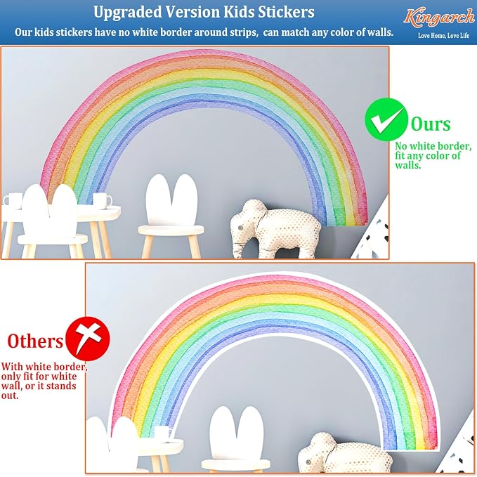 Large Watercolor Rainbow Wall Decals, Colorful Peel and Stick Vinyl Nursery Wall Decor, Removable Home Room Wall Decor Murals Stickers for Kids Girls Toddler Bedroom Living Room Playroom