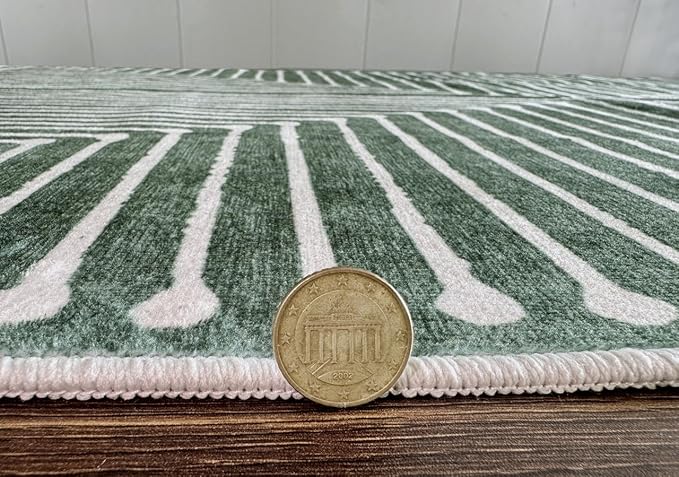 GLN Rugs Contemporary Collection - Machine Washable Area Rug, Contemporary Washable, Non Slip, Low Pile Chenille Rug, Living Room, Bedroom, Kitchen Rug (9' x 12' Beige Green)