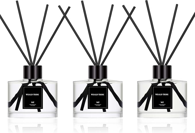 Reed Diffuser Set of 3 for Bathroom Air Fresheners, Oil Diffuser Sticks | Fresh Linen, Ocean, Eucalyptus & Mint Scent(1.7 fl oz Each Pack) Fragrance with 12 Sticks Defusers | Shelf Decor