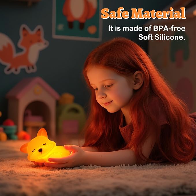 OkiyiD Fox Night Light for Boys Girls, Dimmable Squishy Fox Silicone Animal Lamp, Cute Foxes Gifts Decor Nightlight for Birthday Xmas Gifts