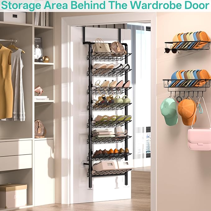 DTUQYX Over the Door Shoe Organizer - 8 Tiers Adjustable Shoe Rack for Door Hanging Heavy Duty Metal Shoe Organizer for Closet for Shoes,Accessories, 67.52'' L x 17.91" W x 9.84" H