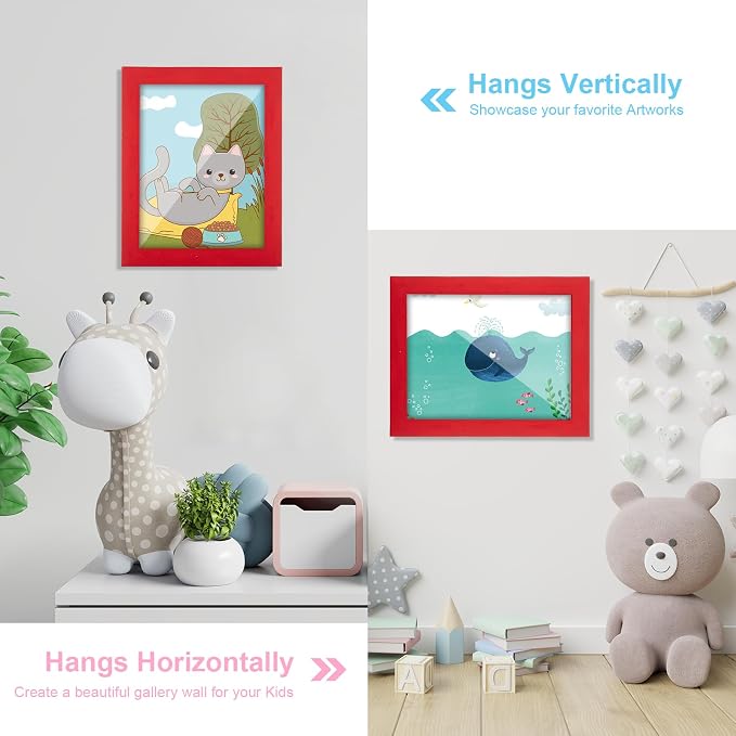 [2-Pack] Kids Art Frames, 8.5x11 Front Opening Kids Artwork Frames Changeable, Red Artwork Display Storage Frame for Wall, Holds 50 Pcs, for 3D Picture, Crafts, Children Drawing, Hanging Art,