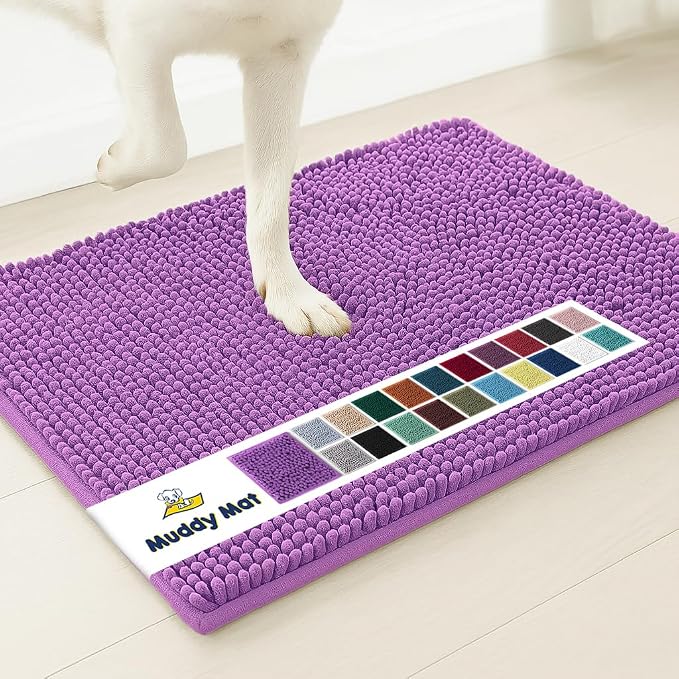 Muddy Mat® | Super Water Absorbent Door Mat Indoor, Microfiber Quick Dry Chenille Entryway Rug, Slip Resistant Front Door Mat, Indoor Mats for Entryway, Machine Washable Pet Rug, Purple 48"x72"