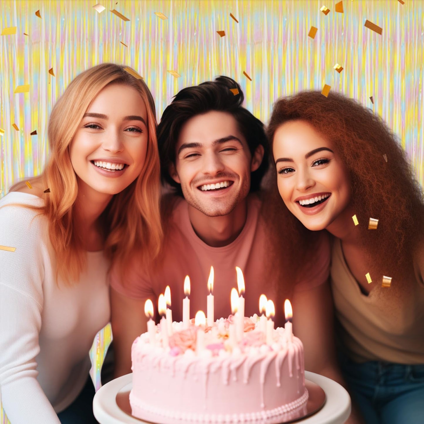 3 Pack Foil Fringe Backdrop - PastelRainbow Shiny Tinsel Curtains for Party Decoration/Photo Booth Props - 3.3x8.2 FT Metallic Foil Backdrop for Birthday, Wedding, Graduation, Christmas.