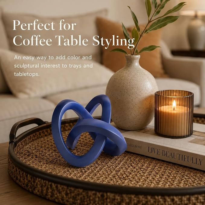 Navy Blue Knot Decor for Coffee Table Book,Chain Link Decor for Bookshelf Entry Table TV Stand,Knot Sculpture for Home Living Room,Accent Decoracions para sala,adornos para sala Modernos