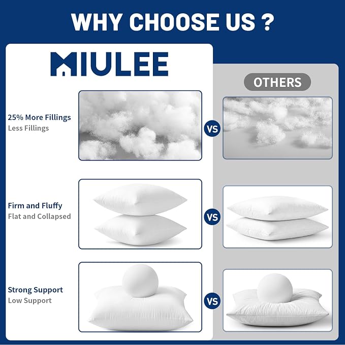 MIULEE 24x24 Inch Pillow Inserts Pack of 4-100% Cotton Cover | White Throw Pillow with 100% Virgin Microfiber for Bed Sofa Couch Living Room, All-Season Decorative Back Support