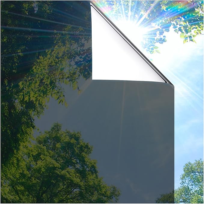 Coavas One Way Privacy Window Film, Heat Control Window Tint for Home, Sun Blocking Reflective Window Film See Out Not in, Anti UV Static Cling for Windows Office Door (Black, 17.5 x 78.7 inches)