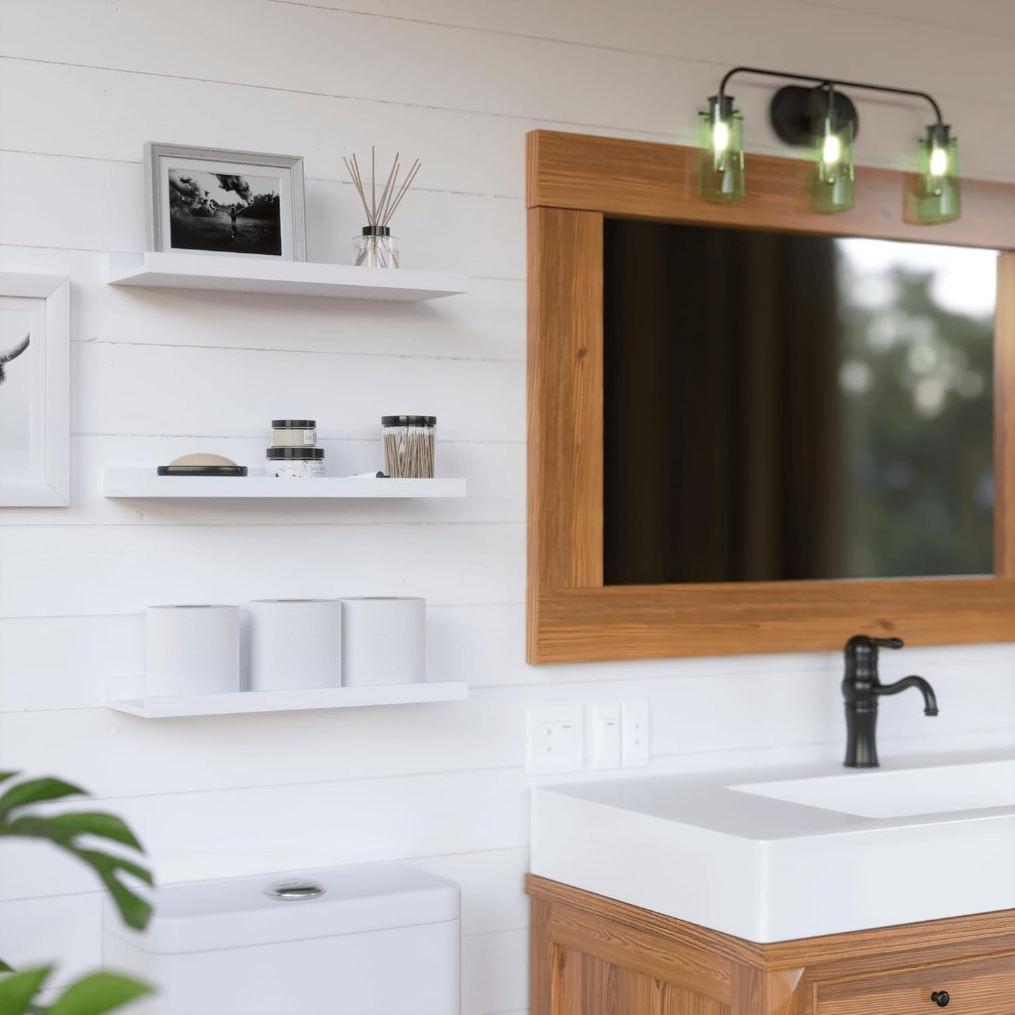 RICHER HOUSE 3 Set White Floating Shelves, Wall Mounted White Shelves for Wall Decor, Picture Ledge Shelf with Lip for Wall Storage Nursery, Bedroom, Living Room, Bathroom - White