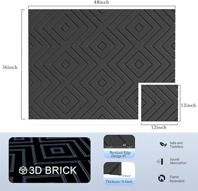12Pack Acoustic Wall Panels, Self-Adhesive Sound Proof Foam Panels for Walls, Decorative Sound Dampening Wall Panels, Sound Absorbing for Door, Recording Studios, Offices, Home, 12"×12"×0.4", Black