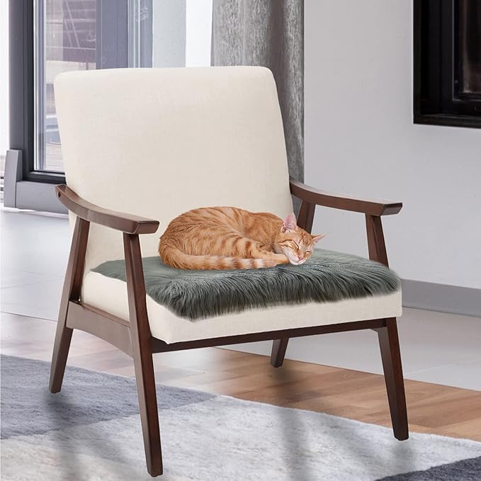 Softlife Grey Faux Fur Sheepskin Chair Cover Seat Cushion Pad Super Soft Area Rugs for Living Bedroom Sofa Dorm (1.6ft x 1.6ft)