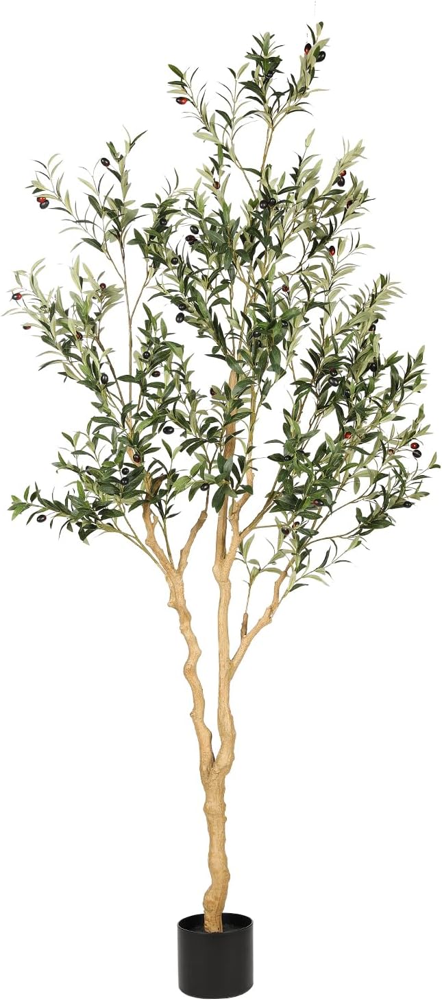 Realead Faux Olive Tree 7ft - Realistic Tall Olive Trees Artificial Indoor - Large Fake Olive Tree with Natural Wood Trunk and Lifelike Leaves - Artificial Olive Tree for Home Office Decor