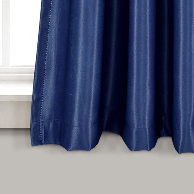 Lush Decor Weeping Flower Light Filtering Window Curtain Panels, Pair, 52"W x 63"L + 2" Header, Navy - Charming Modern Floral Curtains for Living Room, Dining Room, & Bedroom