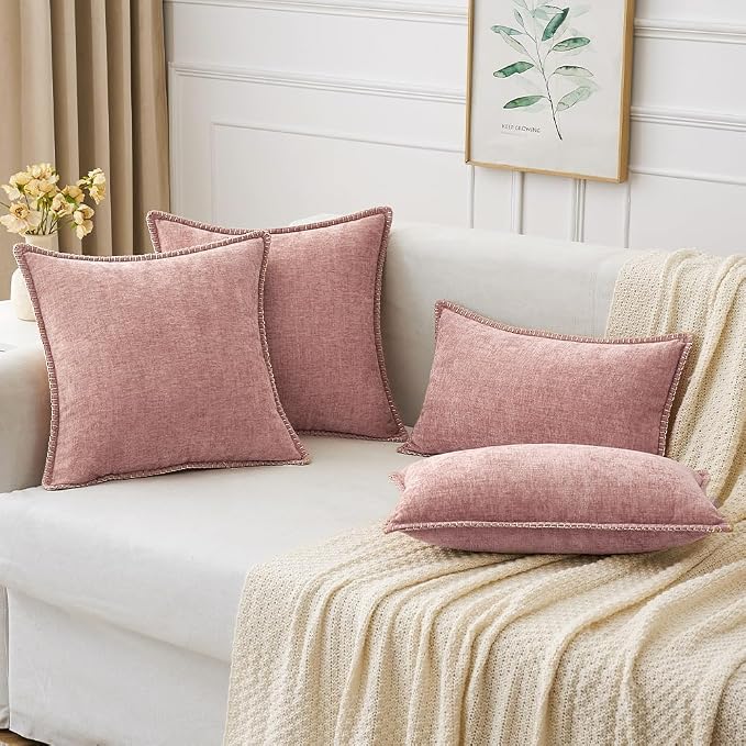 MIULEE Pack of 2 Valentines Couch Throw Pillow Covers 18x18 Inch Blush Pink Farmhouse Decorative Pillow Covers with Stitched Edge Soft Chenille Solid Dyed Pillow Covers for Sofa Bed Living Room