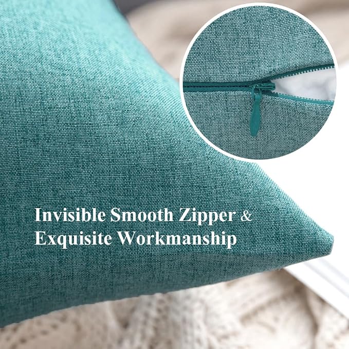 MIULEE Pack of 2 Decorative Outdoor Solid Waterproof Throw Pillow Covers Euro Sham Faux Linen Garden Farmhouse Coastal Cushion Cases for Summer Patio Tent Balcony Couch Sofa 24x24 Inch Turquoise
