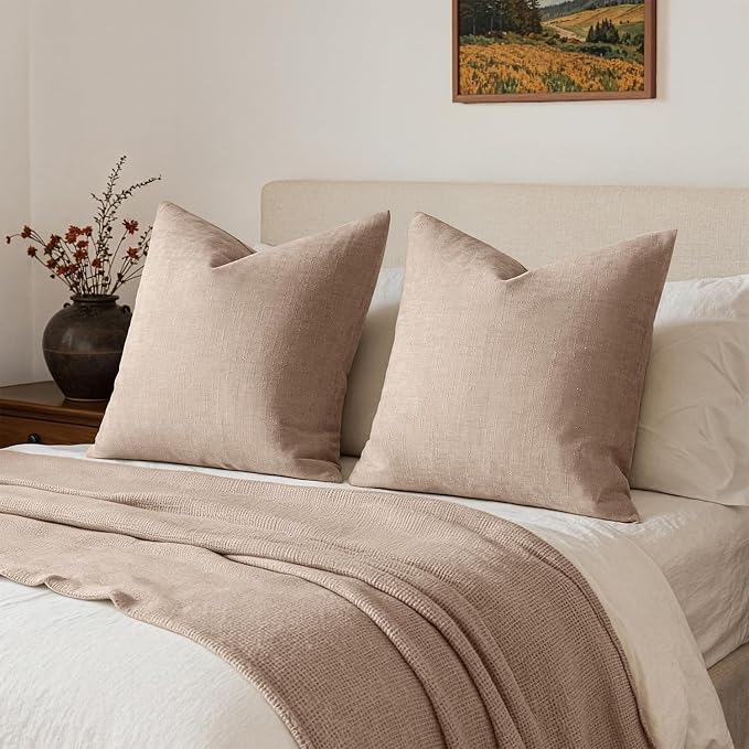 MIULEE Pack of 2 Decorative Throw Pillow Covers Soft Chenille Euro Throw Pillows Solid Textured Cushion Covers for Couch Sofa Bedroom Living Room 24x24 Inch,Irish Cream