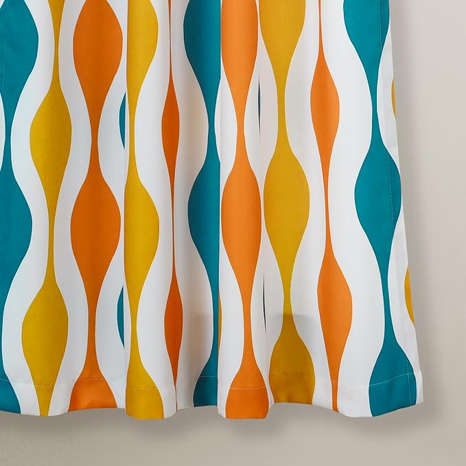 Lush Decor Mid Century Geo Room Darkening Window Curtain Panels Pair 52" W x 63" L Turquoise & Orange - Retro Curtains for Living Room - Vintage Drapes