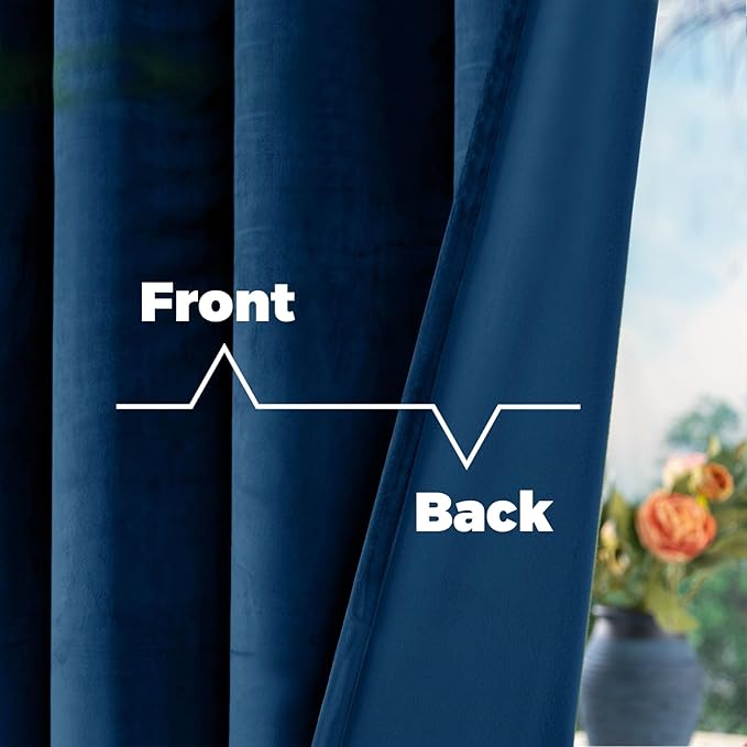 BGment Blue Velvet Curtains 90 Inches for Living Room, Thermal Insulated Blackout Curtains Room Darkening Drapes with Back Tab and Rod Pocket for Bedroom, Set of 2 Panels, 52 x 90 Inch