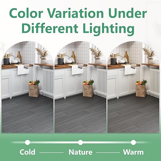 18 Sq. Ft Floor Tiles Peel and Stick Vinyl Floor 36 x 6 inch Luxury Self Adhesive Waterproof Flooring Planks DIY for Kitchen, Living Room, Shops, RV, Wood Look Plank, 12-Pack, Dull Grey