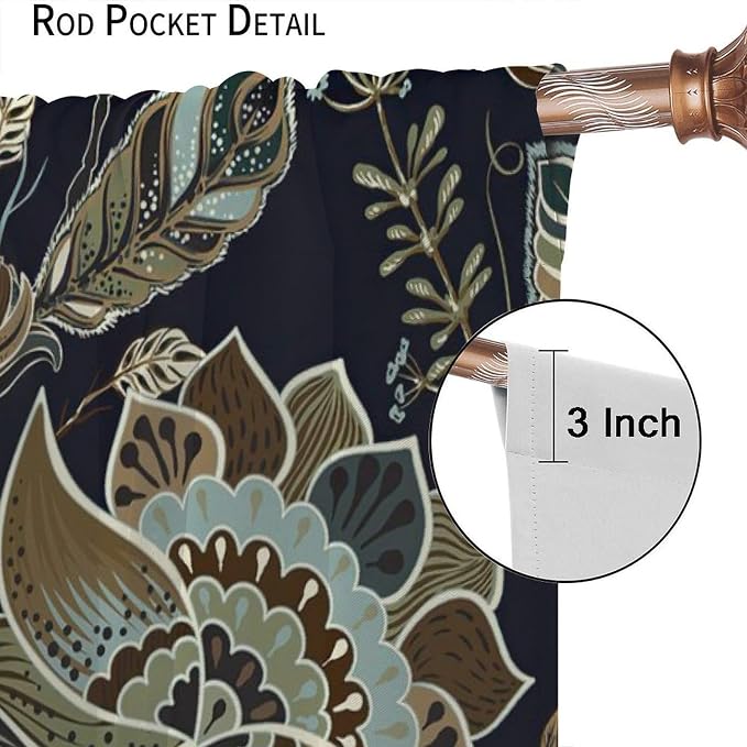 Bohemian-Style Curtains, Colourful Botanical Window Treatments Inspired by Indian Mandala Patterns, and Blackout Curtains for Bedrooms, Living Rooms Kitchens.63X63 Inch