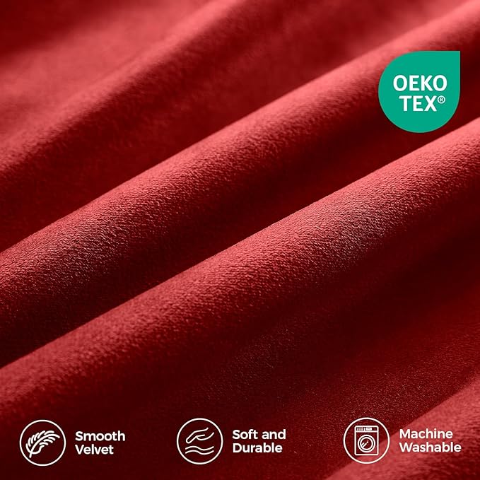 Pinch Pleated Blackout Curtains for Bedroom, Red Velvet Curtains for Living Room, Black Out Curtain 90 inch Long Room Darkening, Blackout Pinch Pleatd Drapes with Hooks 2 Panels