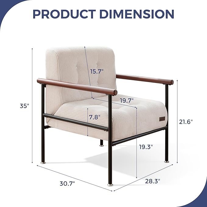 MAXYOYO Living Room Accent Chair, Modern Chair with Metal Frame | Upholstered Reading Chair Modern Living Room Chair with Support Cushion for Bedroom Balcony Porch, Beige