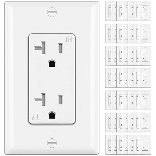 BESTTEN 50 Pack 20 Amp Outlet, Tamper-Resistant (TR) Standard Electrical Wall Outlet, UL Listed, Decorator Receptacle with Wall Plate, 20A/125V/2500W, for Residential and Commercial Use, White