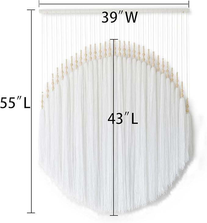 IOWER Boho Wall Decor Yarn Wall Hanging Macrame Wall Hanging Fiber Wall Art White Beads Tassel Wall Decor Boho Chic Home Decor 39" W x 55" L