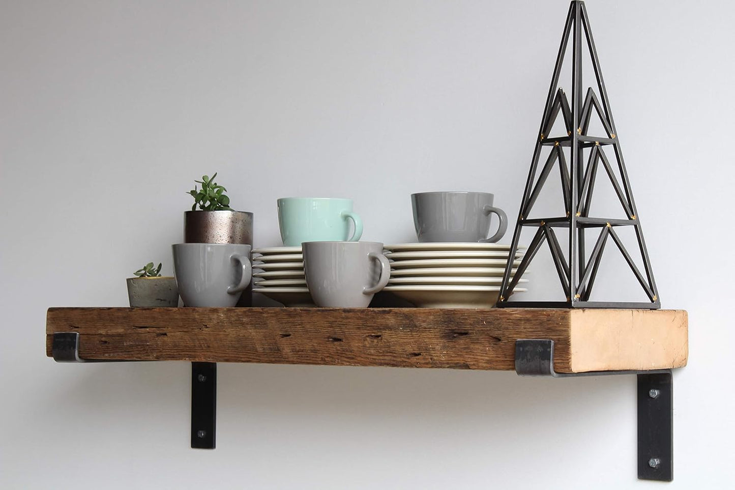 Urban Legacy Reclaimed Barn Beam Deep Shelves | Deep Shelves with Brackets Included, Set of 2 | (Natural Full Profile Bracket, 24" x 11" x 3")