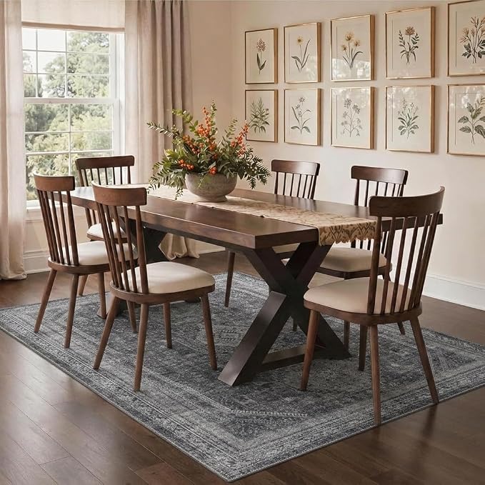 GENIMO 8x10 Area Rugs for Living Room, Machine Washable Non Slip Rugs, Low Pile Lightweight Print Rug for Bedroom, Dining Room, Home Office, Vintage Grey