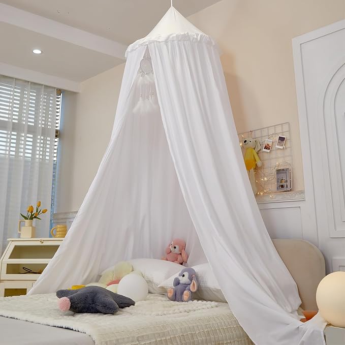 Princess Decor Canopy for Kids Bed, Soft and Durable Bed Canopy for Girls Room Tent Canopy Dreamy Mosquito Net Bedding, Children Reading Nook Canopies Indoor (White)