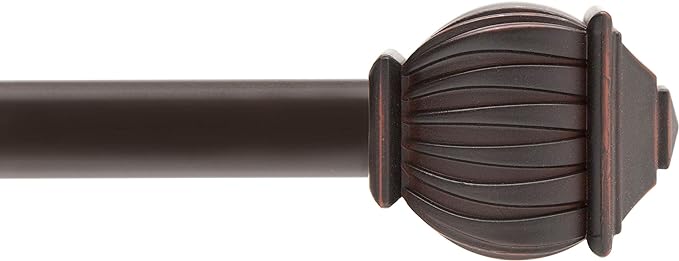 Kenney KN71712 Beckett Soft Square End Standard Decorative Window Curtain Rod, 28-48" Adjustable Length, Weathered Brown Finish, 5/8" Diameter Steel Tube, 1-Pack