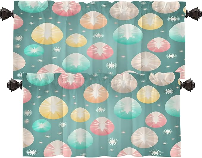 Shrahala Easter Eggs Stars Blackout Short Curtains for Windows, Colorful Easter Egg Pattern Kitchen Valance Thermal Insulated Rod Pocket Window Treatment for Bathroom 2 Pack 52 X 18 in