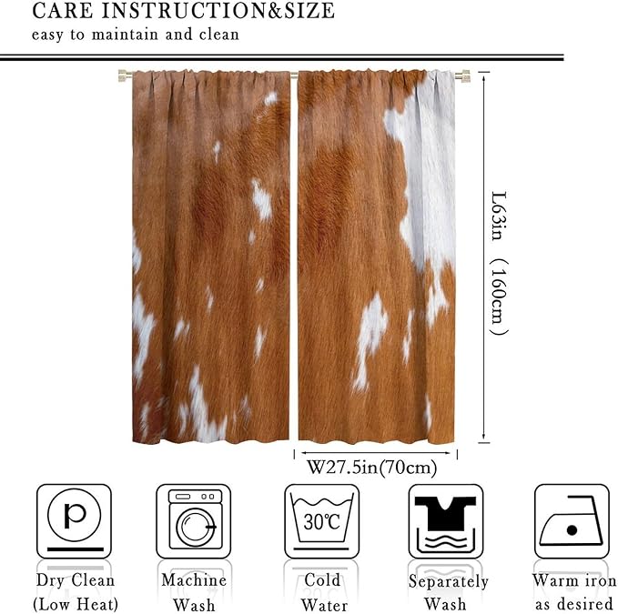 Cow Blackout Curtain,Animal Print Yellow Cowhide Aztec Rustic Farm Farmhouse Window Treatments Rod Pocket Curtain for Bedroom Living Room Kitchen Decor Drapes 55x63in