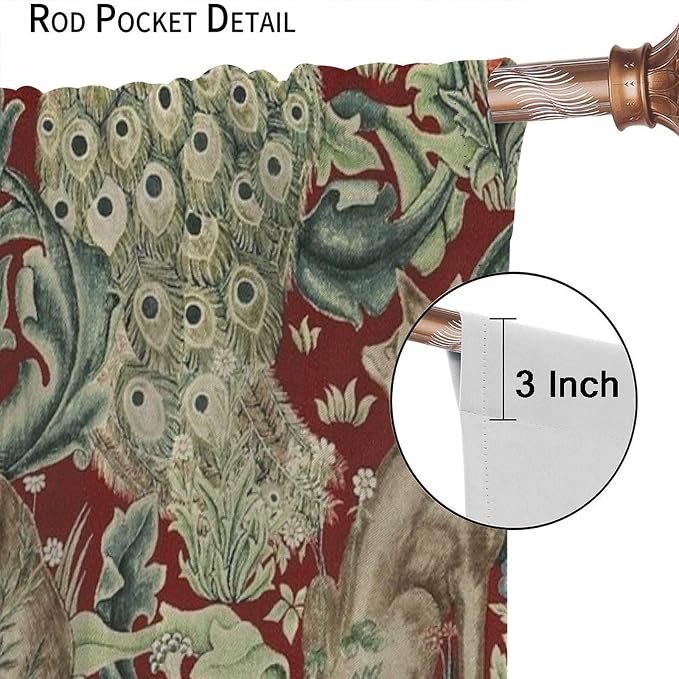 Vintage William Morris Wildlife Blackout Window Curtains, Rustic Boho Animal Plant Window Drapes, for Living Room Bedroom 36(W)*63(L) 2 Panels