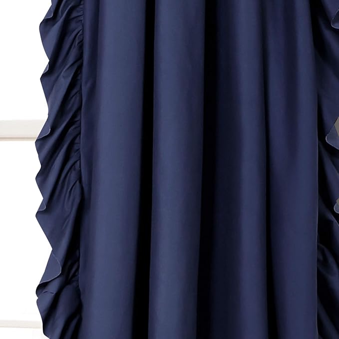 Lush Decor Reyna Ruffle Window Curtain Panel Set, 54" W x 84" L, Navy-Flowy Curtain Set-Romantic Ruffle Curtains for Bedroom, Living Room, or Dining Room-Farmhouse & Cottage Home Decor (Pack of 8)