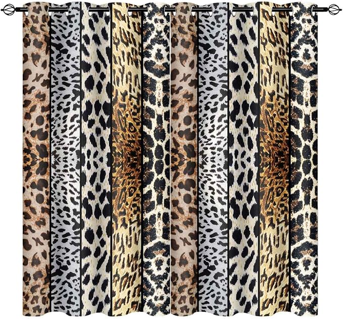 Wild Animals Print Curtain, Fierce Skins Room Darkening Thermal Insulated Blackout Grommets Window Drapes for Living, Dining, Bedroom, 47.5"x 63", 2 Panels, CLLSSP1414