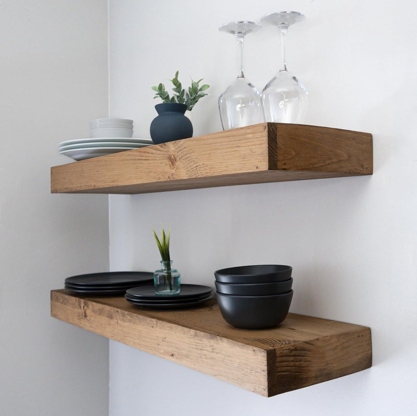 Modern Floating Shelves 3 Inches Thick for Wall, Wide Shelves for Kitchen, Living Room, Bedroom, and Bathroom, Natural Pine Wood, Rustic Wooden Shelf, (Set of 2) (Aged Oak, 36Lx3Hx8D)