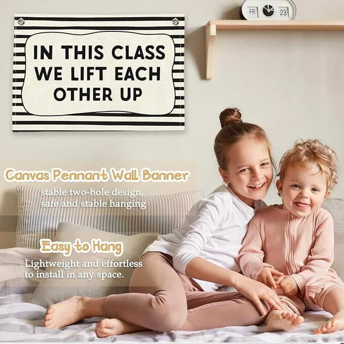 RTXLEZM Classroom Decor, in This Class We Lift Each Other up Canvas Banner Wall Hanging, Inspirational Wall Art Prints for Middle High School Classroom Decor, 20x30 Inch