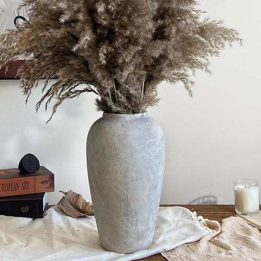12 Inch Ceramic Rustic Farmhouse Vase, White Grey Handmade Pottery Vase for Living Room & Home Decor, Rustic Flower Vases for Table Centerpieces & Shelf Decoration, Wedding Gifts
