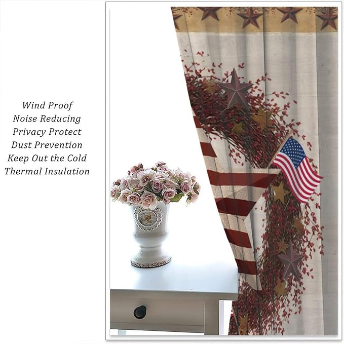 American Flag Curtains,4th of July USA Flag Western Star Independence Day Decor Drape for Bedroom Living Room Window Treatment 2 Panels Set Total Size 42" W X 54" L Inch