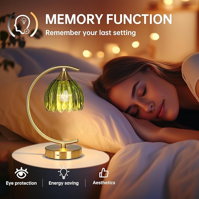 Shenmoyl Tulip Table Lamp, 5200mAh Cordless Touch Control Table Lamp with 3 Color Temps & Stepless Dimming, Rechargeable Battery Table Lamp for Living Room, Bedroom, Office, Shelf (Green Tulip)