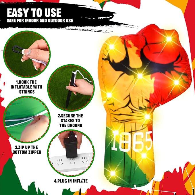 VIHOSE 6 ft Juneteenth Inflatables Decorations Black Freedom Fist Shape Inflatable Large Pre-lit Blow up Fight Fist Freedom Day Blow up for Happy Juneteenth African American Party Decoration