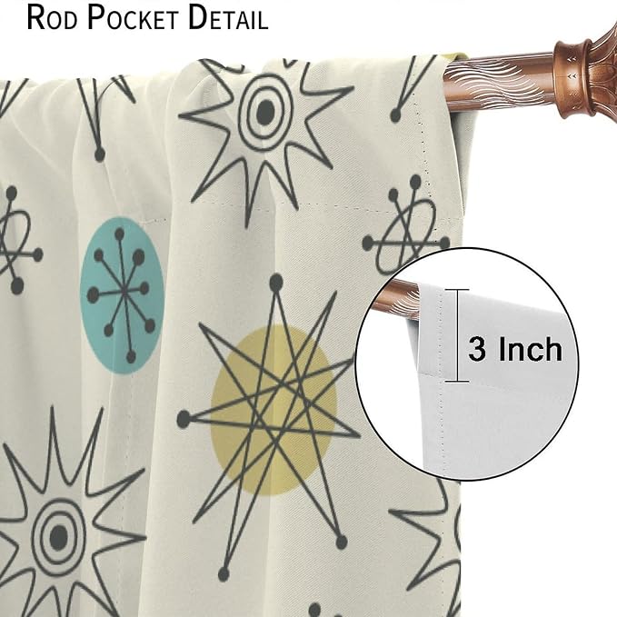 JESTRONRY Mid Century Modern Curtains. Retro 1950s Vintage Style Atomic Background Home Fabric Living Room Bedroom Kitchen Bathroom Decor 55x63in
