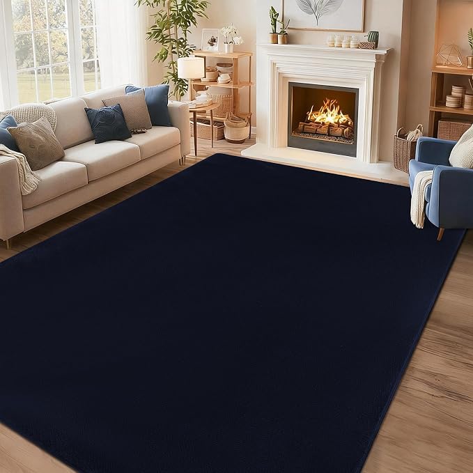 qulint Large Area Rug for Living Room 6x9, Navy Blue Washable Rug for Bedroom Soft Thickened Memory-Foam Indoor Modern Rug, Minimalist Non Slip Carpet for Boys Girls Kid Room Dorm Home Decor