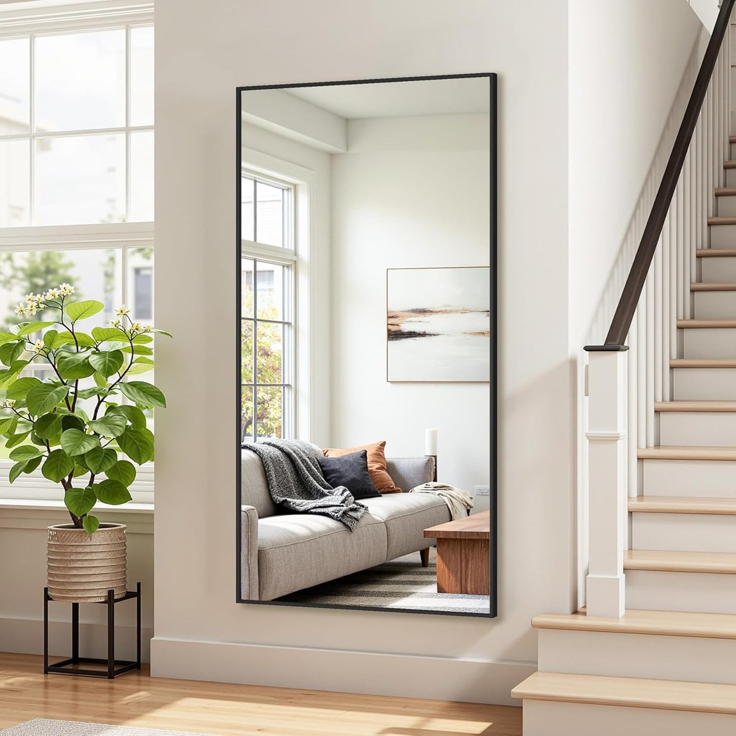 Bathroom Mirror 55" x 30", Large Rectangle Wall Mirror, Black Metal Frame Wall Mounted Mirrors for Bathroom, Vanity, Bedroom, Entryway Decor(Horizontal/Vertical)