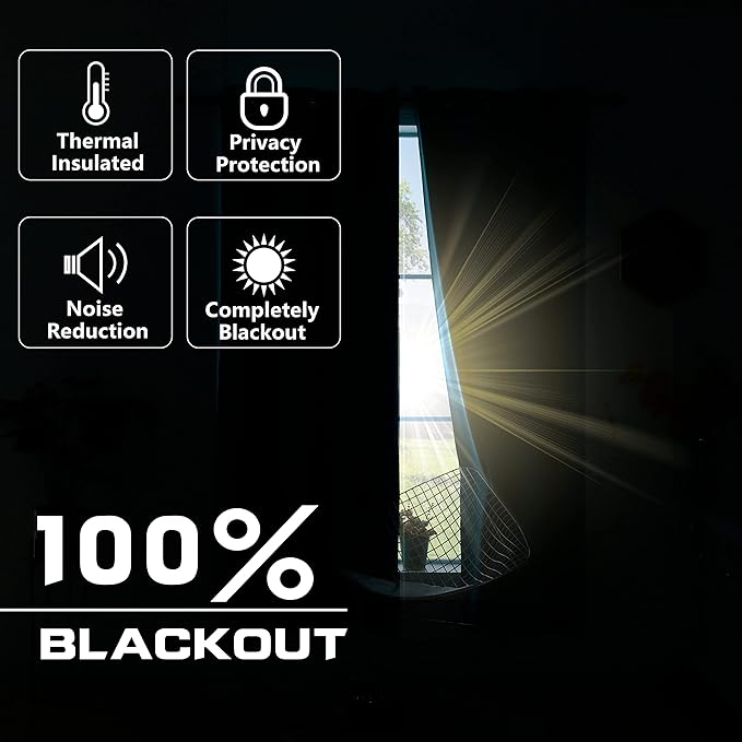 KOUFALL Short Black Out Curtains 54 Inch Long for Windows,Grommet Blackout Curtains 54 Inch Length 2 Panels Set