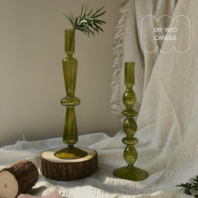 Candle Stick Candle Holder, Glass Candle Holders for Table Centerpiece, Modern Style Green Candle Holder Mixed 4pcs